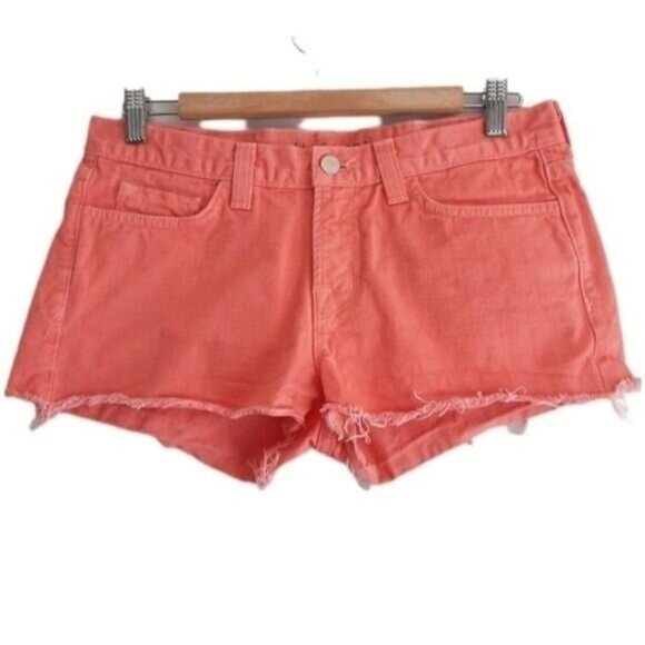 J BRAND Cut-off Short Fringe Hem Coral Neon Sz 27 - Picture 2 of 11